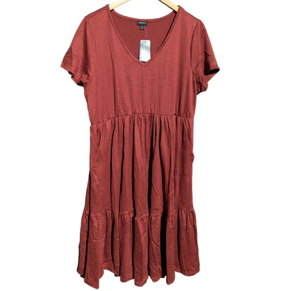 NWT Torrid Plus Size 1X 14 16 Slub Babydoll Fairy Dress Outdoorsy Rust Knee